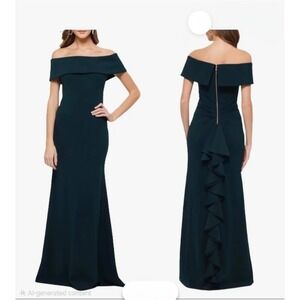 Betsy & Adam Gown Women 12 Black Excellent Off-Shoulder Ruffle Back Maxi Dress